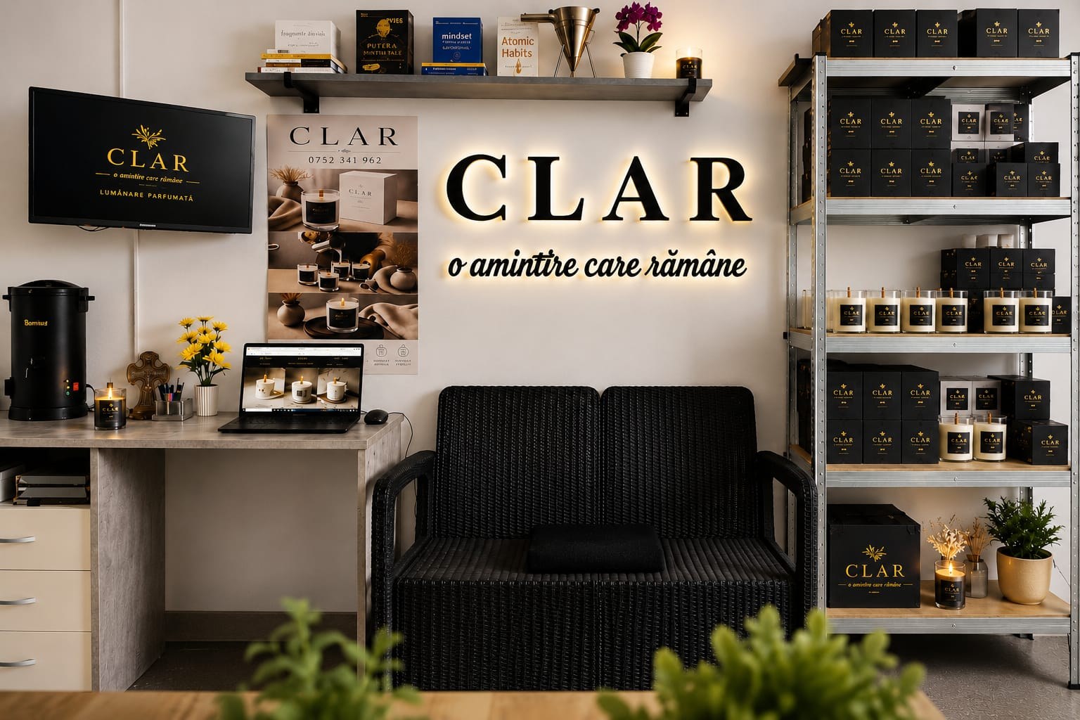 Atelierul CLAR — vitrina cu lumânări parfumate