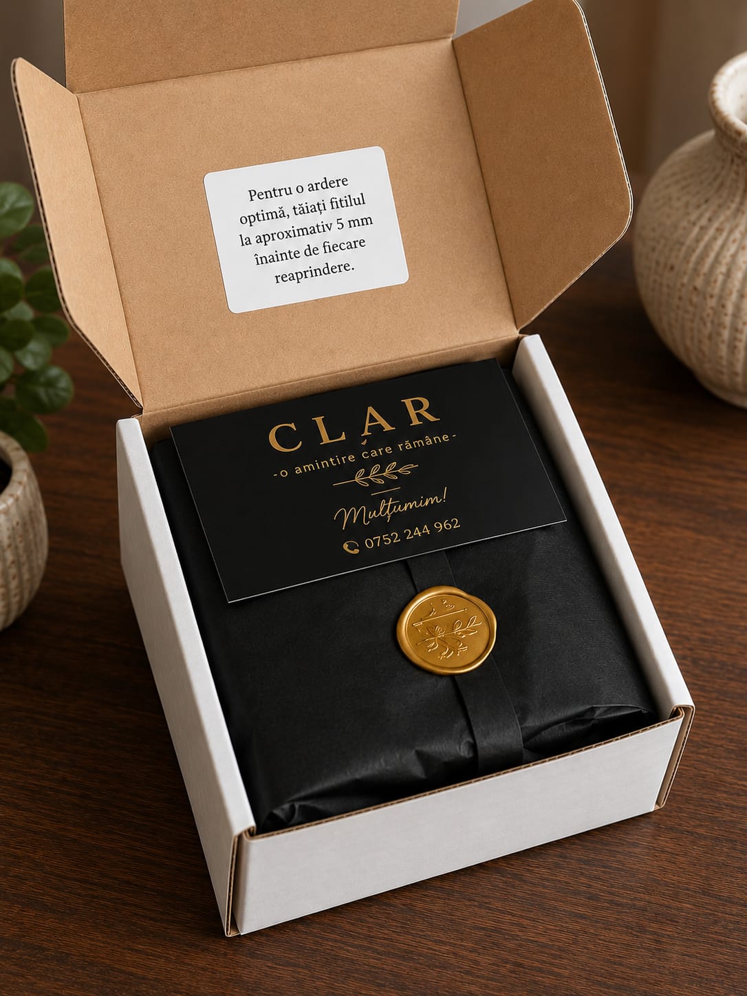 Cutie cadou CLAR cu sigiliu auriu și card de mulțumire
