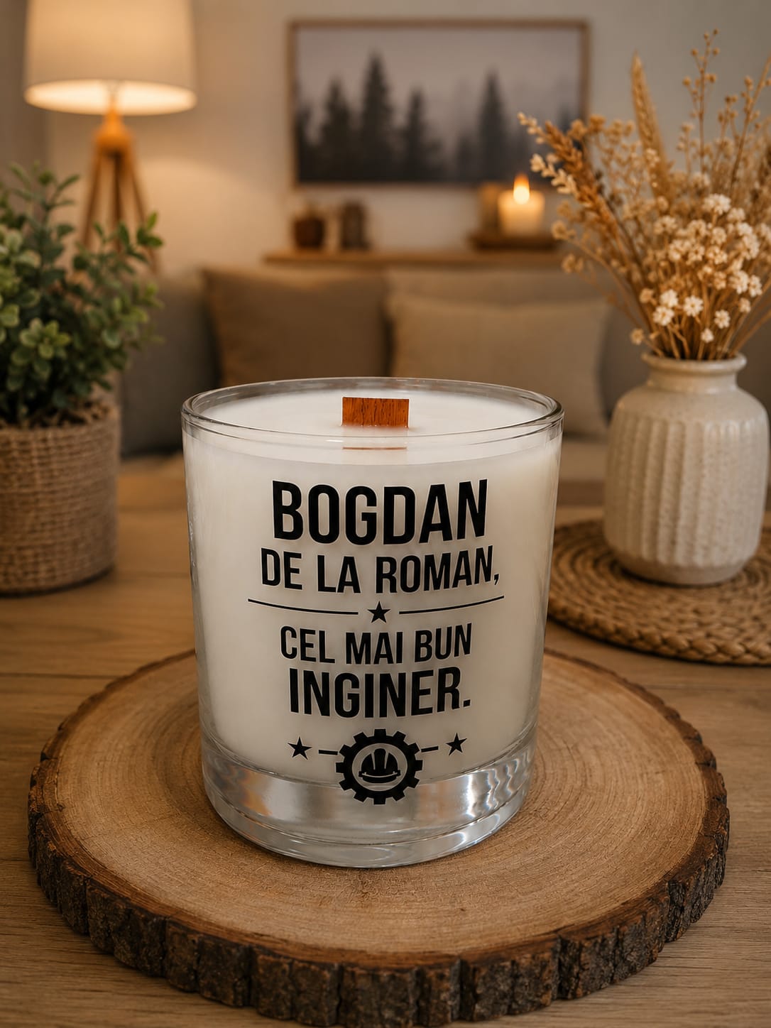 Lumânare personalizată Pentru Bogdan de la Roman — cel mai bun inginer