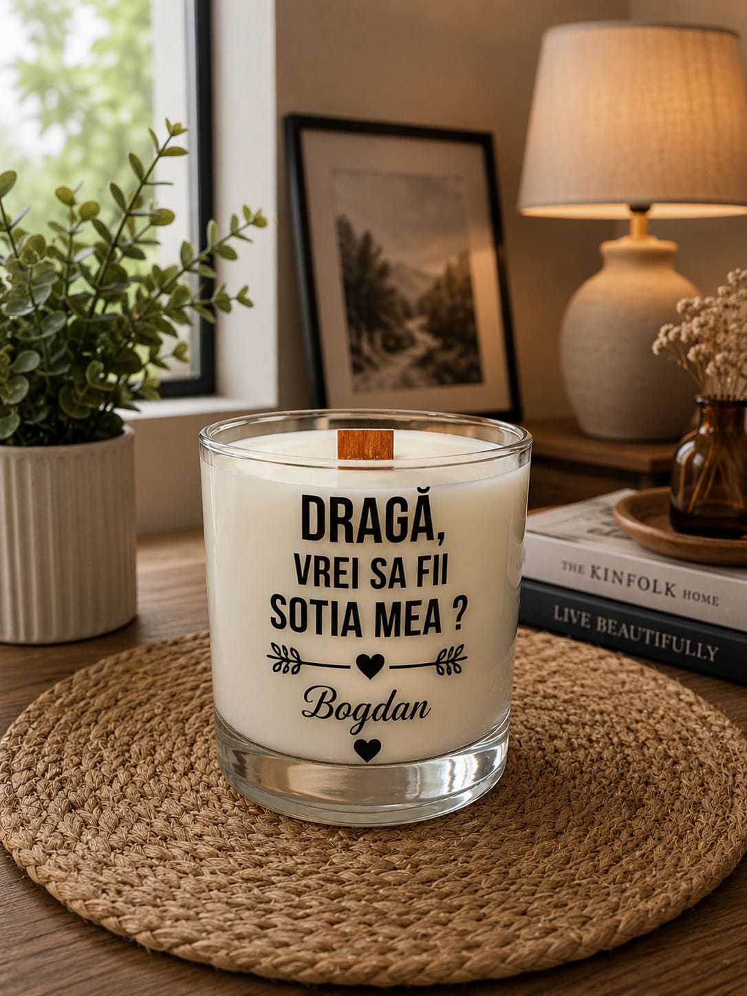 Lumânare personalizată Dragă, vrei să fii soția mea? — cerere în căsătorie