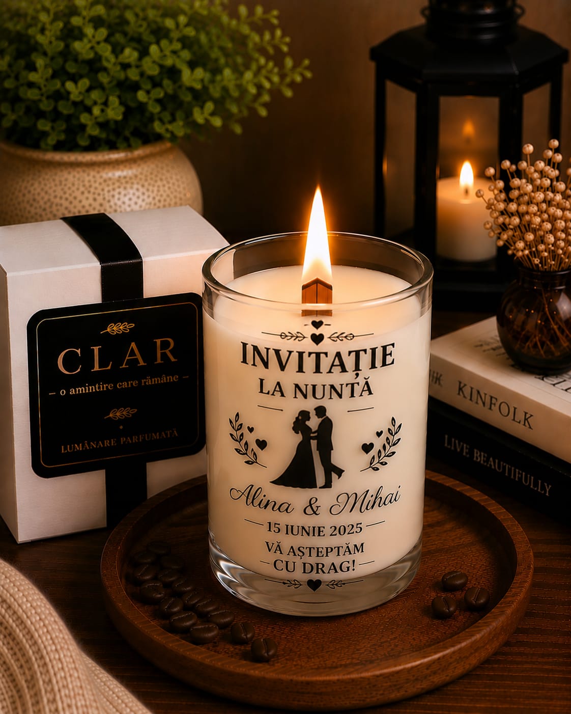 Lumânare personalizată Invitație la nuntă — Alina & Mihai